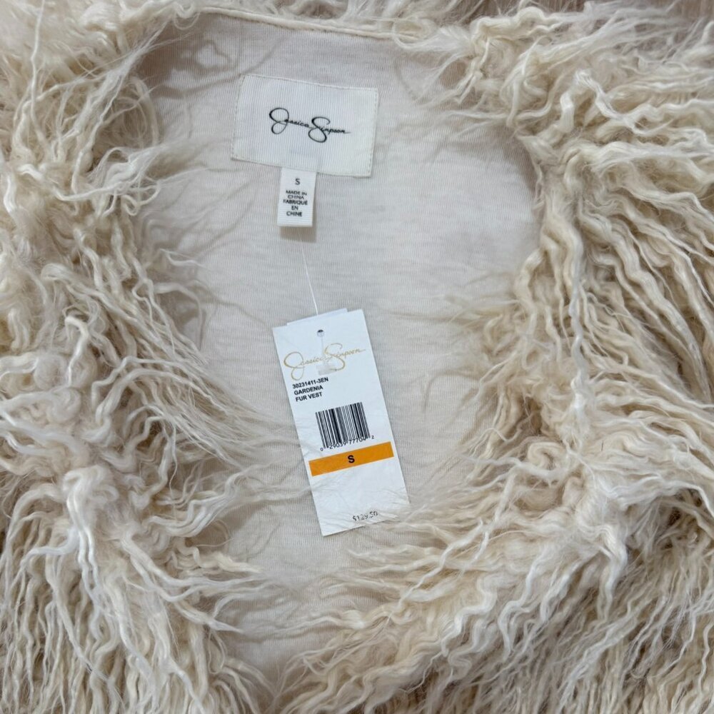 Jessica Simpson Mongolian Faux Fur Vest Tan Boho Festival NWT Small - Picture 6 of 9
